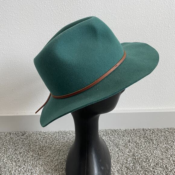 Brixton Wesley Wool Fedora Hat Forest Green Rodeo Cowgirl Leather Trim Classic - Picture 1 of 7